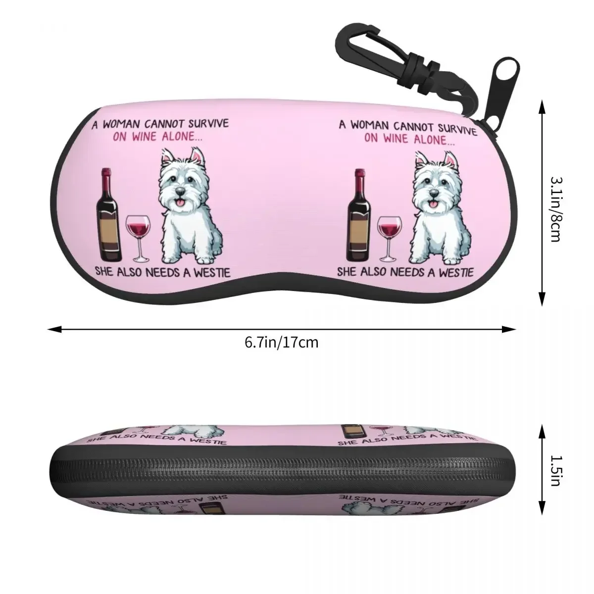 Westie and Wine Funny Dog Cartoon Shell étui à lunettes pour femmes et hommes, étui à lunettes West Highland, étui à lunettes White Terrier, boîte à lunettes de soleil, poudres