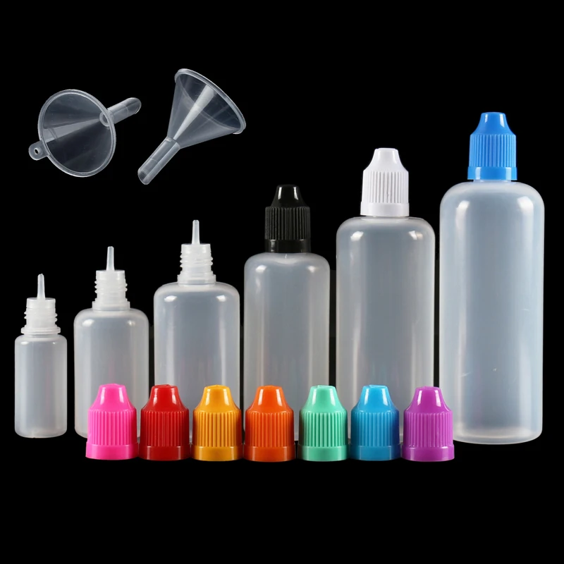 Botellas de plástico vacías con cuentagotas, recipientes rellenables de Punta larga y fina para ojos, líquido, tinta de pintura de agua, LDPE, 5 piezas, 3ml-120ml