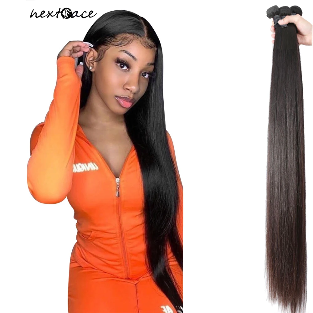 NextFace 20 22 24 26 28 inch Human Hair Bundles Bone Straight Thick Hair Bundles Natural Hair Indian Hair Weaves Remy Extensions