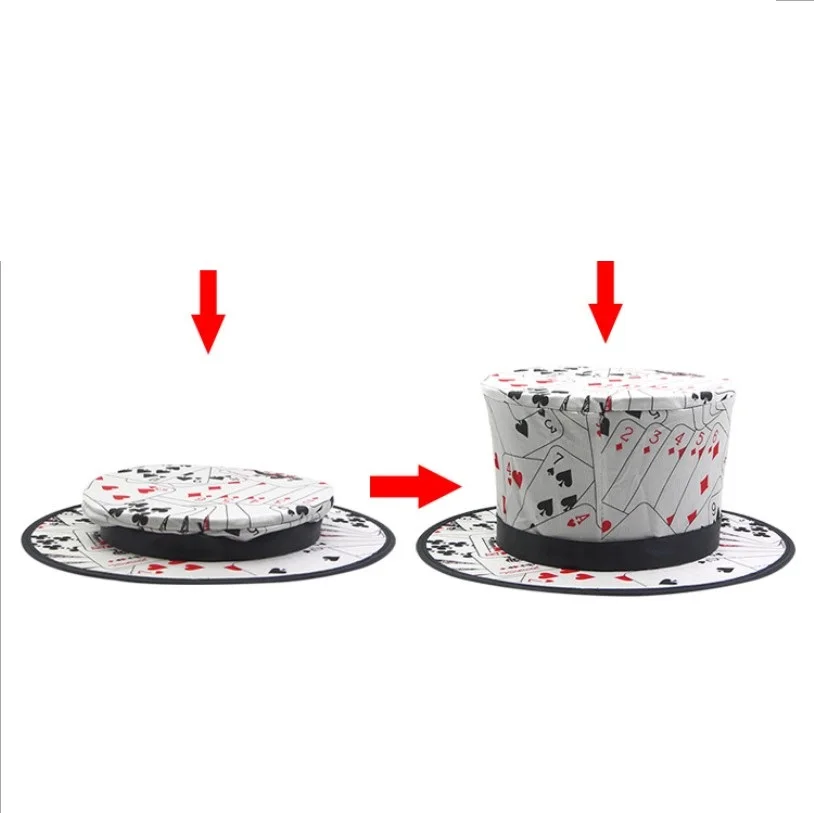 Hat Magic Props Classic Magic Tricks Poker Pattern Folding Spring Magic Hat Magicians High YH1875