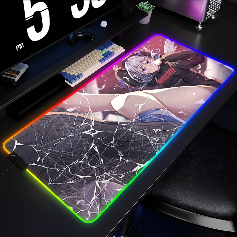 RGB Mouse Pad Gamer Keyboard Pad Amane Kanata Desk Mouse Mat LED PC Rubber Hololive Tapis Souris Gaming Notbook Kawaii Mousepad