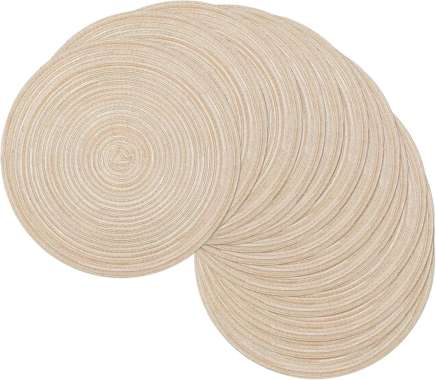 15 inch Beige Round Placemats Set of 12 Woven Braided for Kitchen Dining Washable