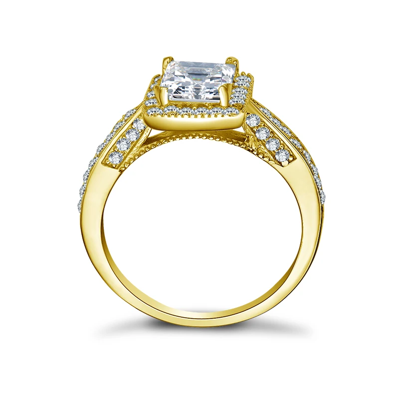 Women 14k Solid Yellow Gold Wedding Rings Princess Cut Moissanite Diamond Halo Engagement Ring Fine Jewelry