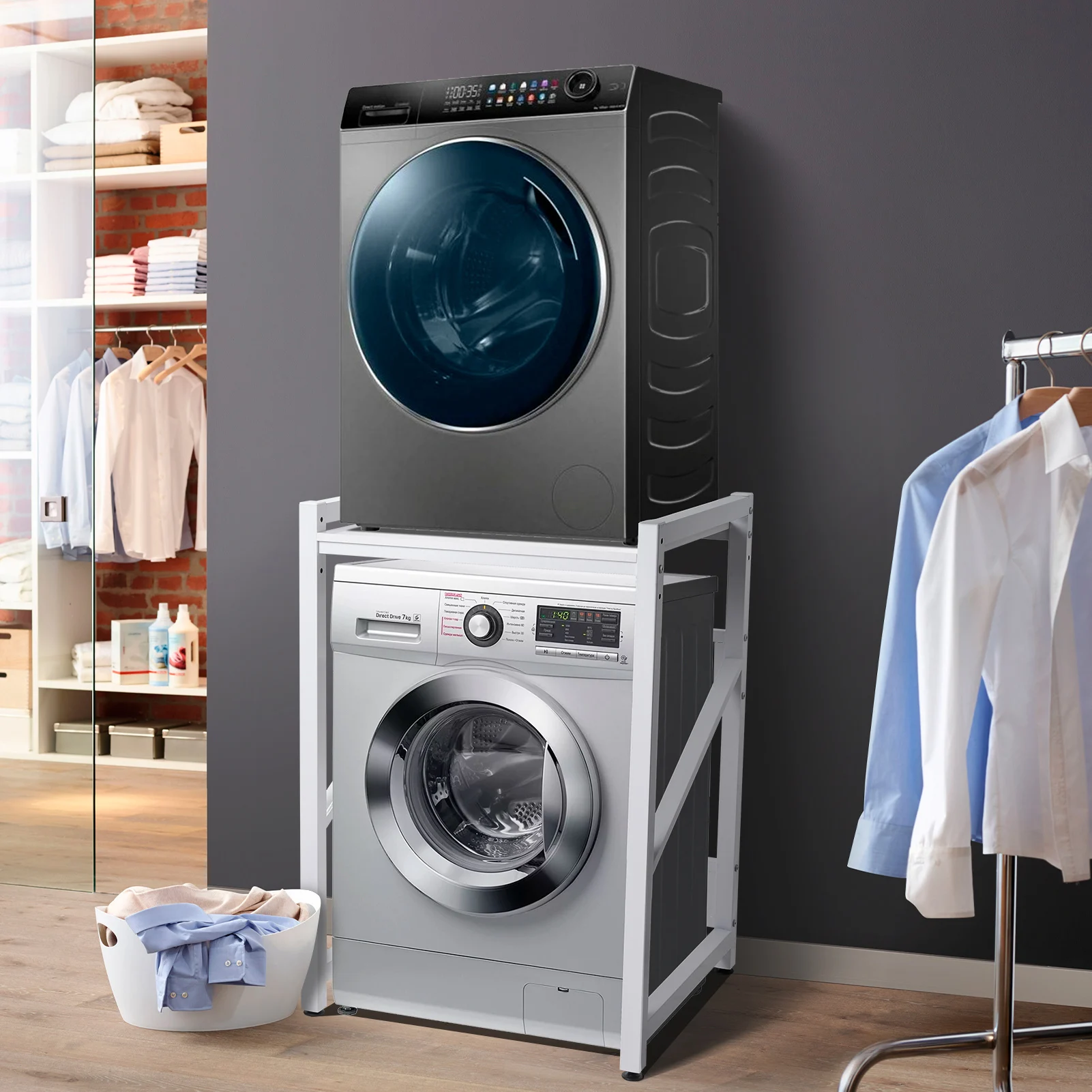 Regal über Waschmaschine und Trockner, 28,7 x 24,8 x 43,3 Zoll, Stapelbares Set für Badezimmer, Waschküche – Detail 6