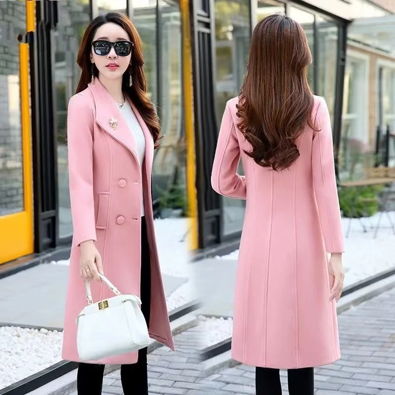 

2024 Fashion Wool Coat Women Elegant Women Coat Office Lady Turn Down Collar Double Breasted Loose Long Coat Women