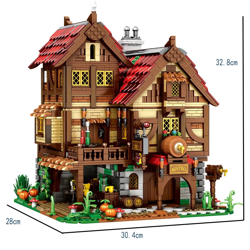 Mittelalterliche Taverne Bausteine Europäische Street View Architektur MOC set Modell Ziegel Desktop Display Ornamente Spielzeug Kinder 3114 stücke