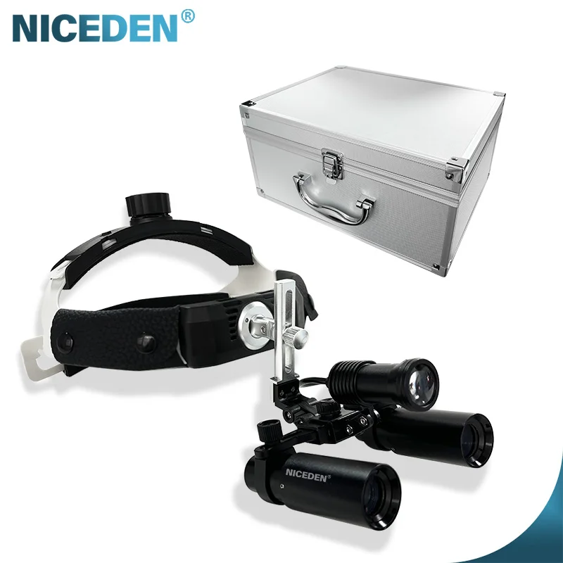 NICEDEN Magnification Binocular Dent al Loupe Surgery Surgical Magnifier with Headlight LED Light Medical Operation Loupe Lamp