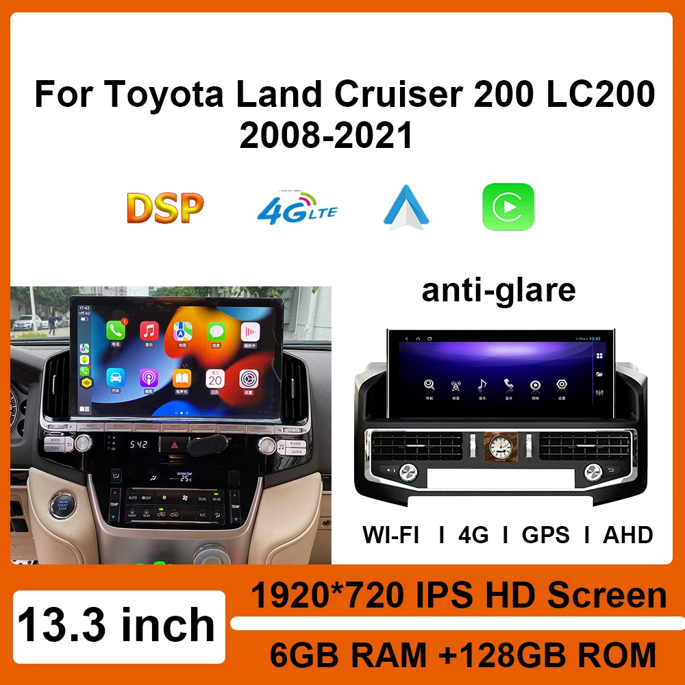 

Car Multimedia Player Android 10 Carplay GPS Navigation Autoradio Stereo 4G WIFI For Toyota Land Cruiser 200 LC200 2008-2021 MP3