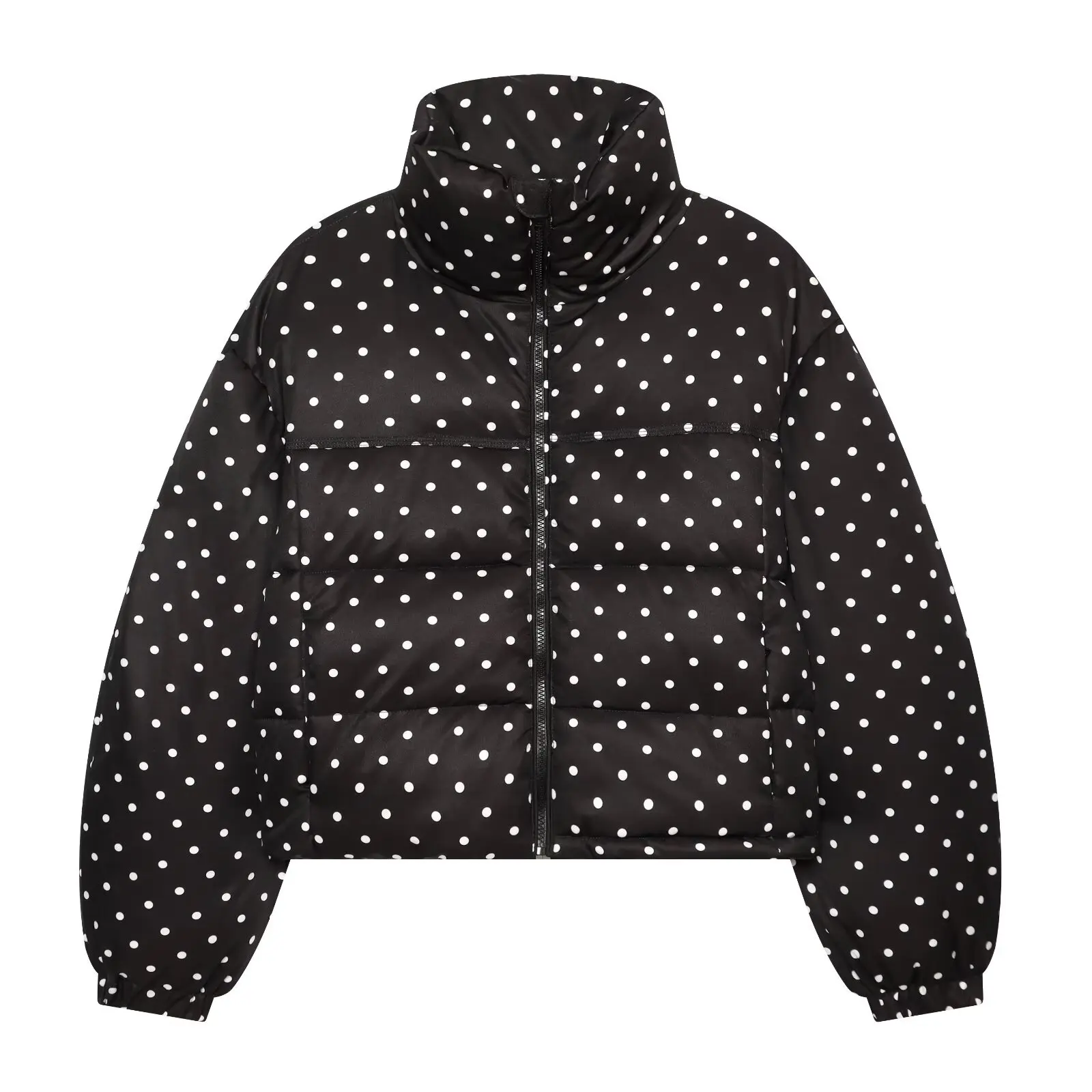 2026 Winter Women's Elegant Polka Dot Thick Warm Padded Parkas Coats Lady Vintage Loose Zipper Pockets Windproof Short Jackets