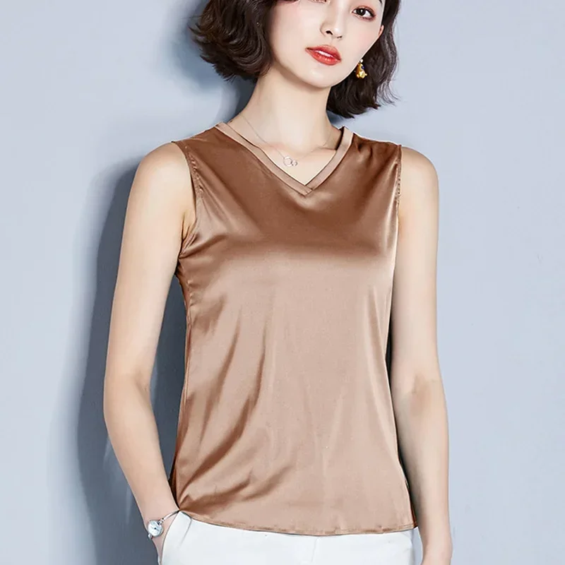 Silk Imitation Vest Sleeveless Top V-neck - Image 2