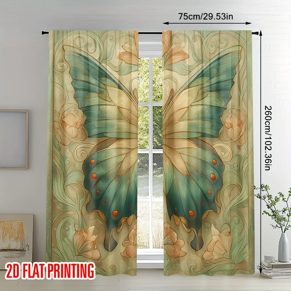 Butterfly flower retro curtains, pole-mounted installation. Suitable for living rooms, bedrooms, dining rooms and hotels.
