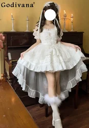 Japanese Girl Lolita Jsk Dress Women Sweet Cute Bow Flower Wedding Party Mini Dresses Gothic Y2k Sleeveless Princess Dresses