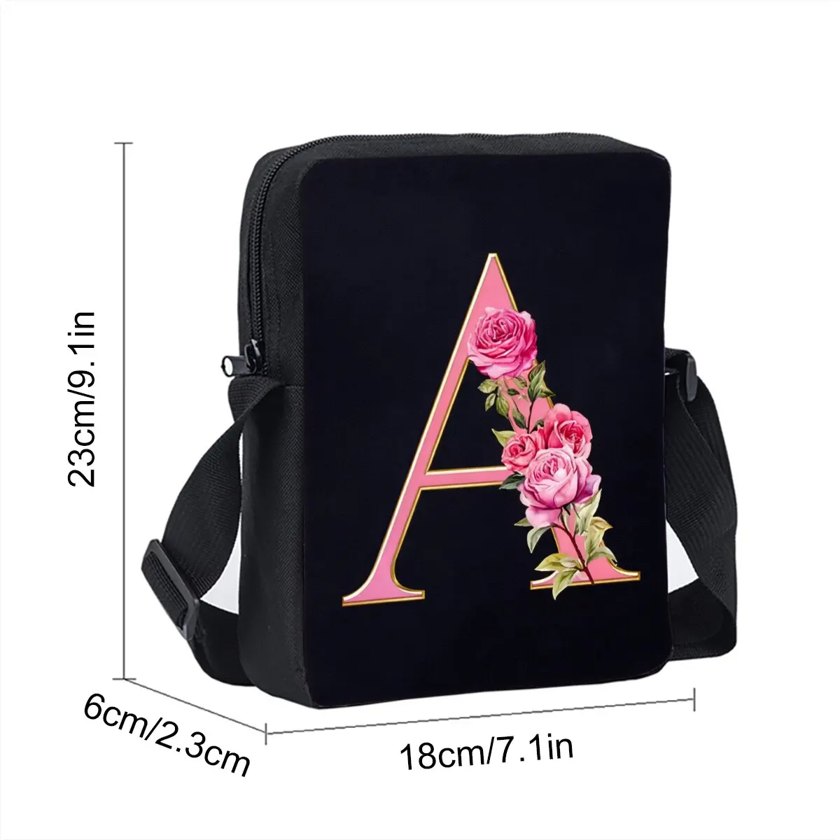 Flower Letters Single Sided Messenger Bag for Boy/Girls Children Best Gifts 2D Flat Cartoon Simple Casual Crossbody Bag