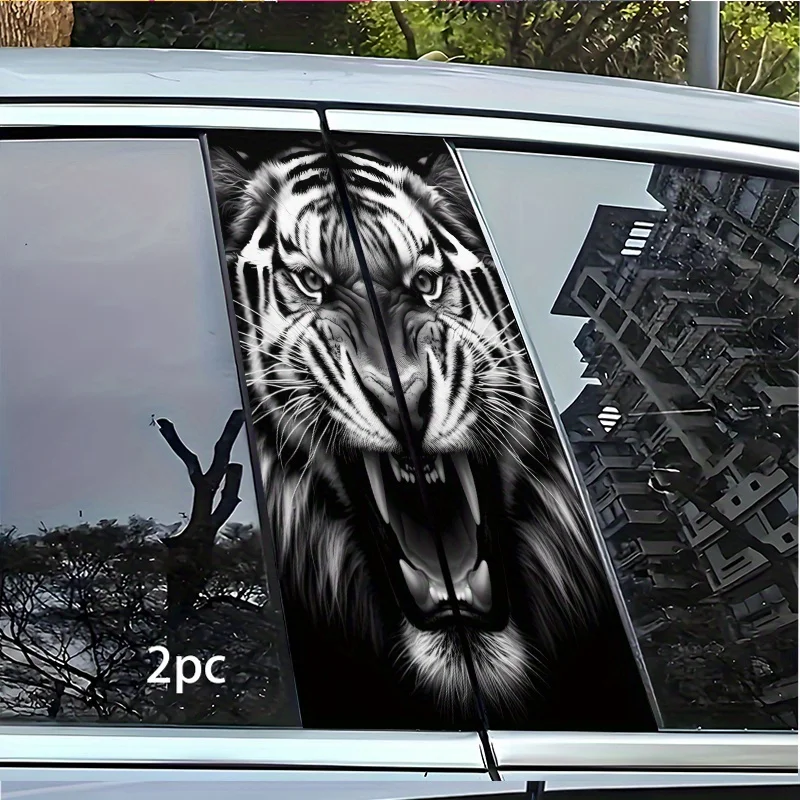 2Pcs Roaring Tiger Car Stickers 2D Flat Vinyl Shiny Eyes 2D 3D Style Scratch Resistant