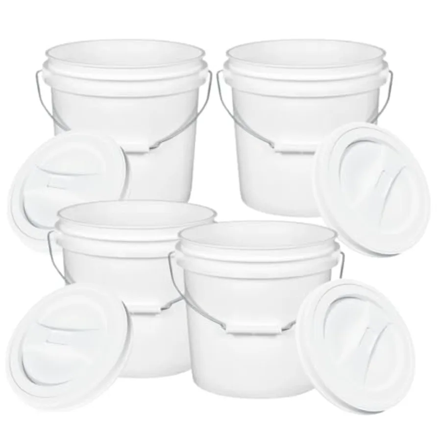 

2 Gallon White Food Grade BPA Gree Bucket with Lid - Pack of 4 - Made in USA
