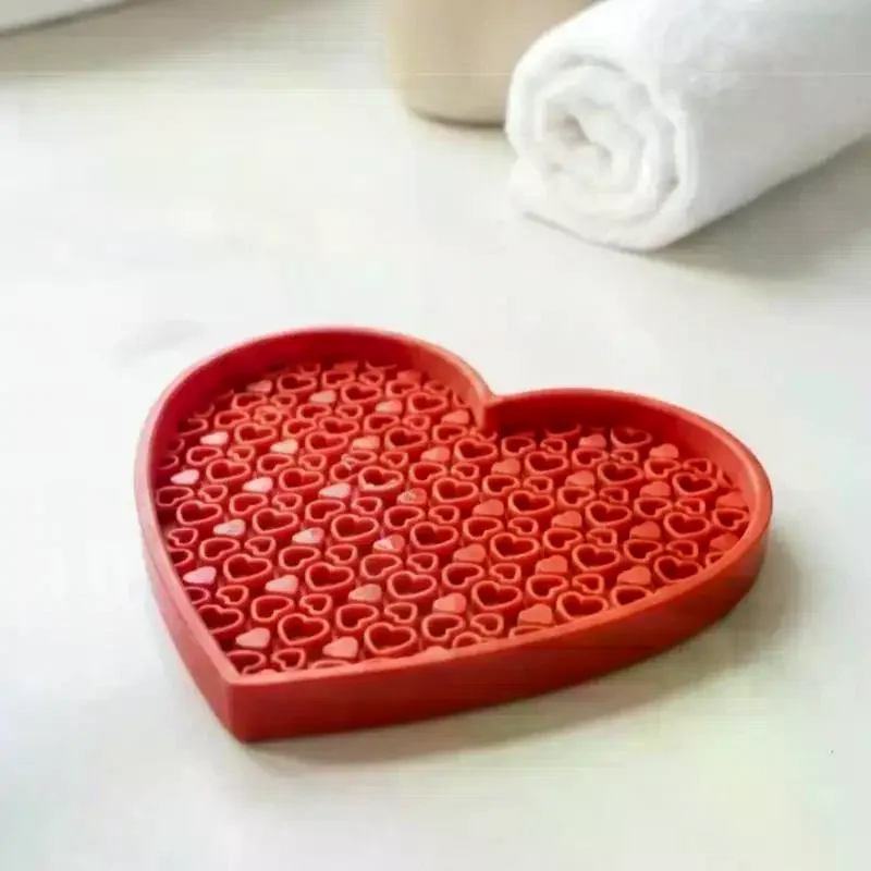 /Kuz/Cute Heart Shaped Makeup Brush Cleaning Tray Multi Hole Scrubbing Pad Portable Makeup Sponge Eyeshadow Brush Cleaning Tool