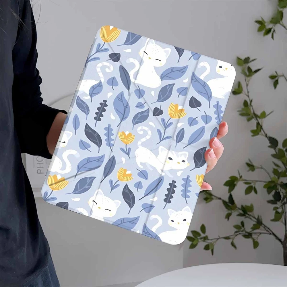 Cat Tulip Doodle For Samsung Galaxy Tab A8 A9 A11 S6 S7 S8 S9 S10 FE Plus Lite Protective With Pen Slot Tablet Case