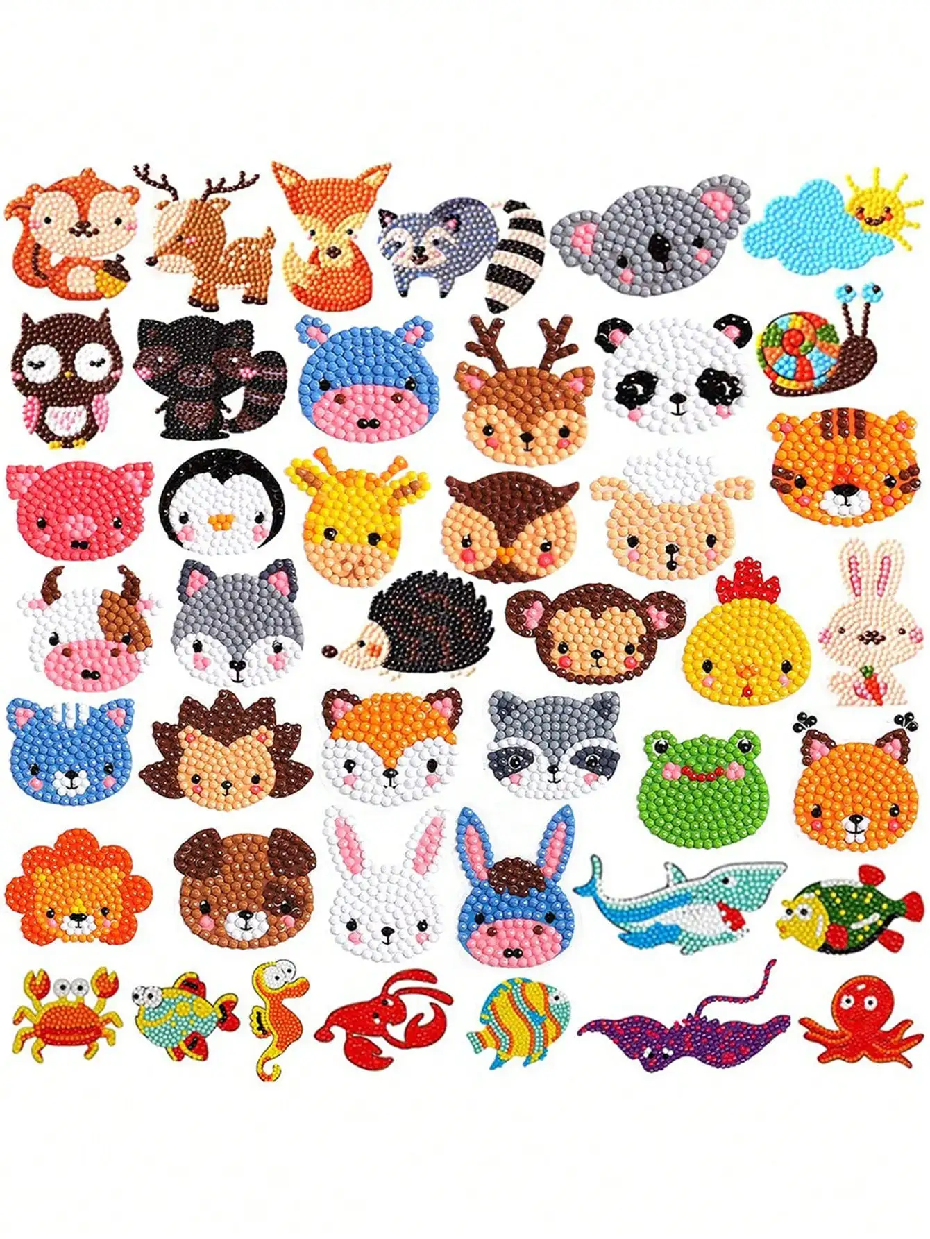 24pcs-5D Diamond Art Sticker Set, Easy DIY Creative Mosaic Sticker Craft, Digital Kit for Beginners (Animals)