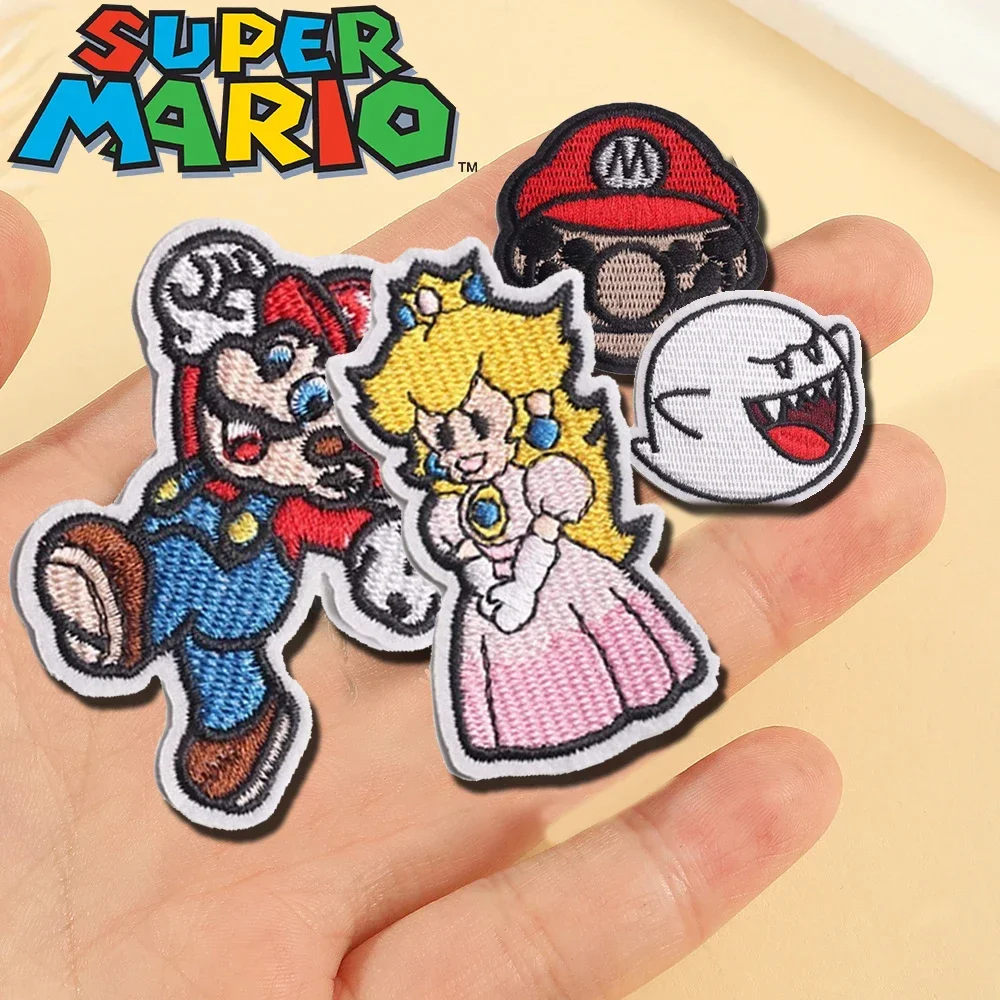 

Симпатичные DIY Mario Bros. Вышитая нашивка, клейкая нашивка для одежды, Yoshi Дейзи Луиджи боусер, тканевая нашивка, одежда, джинсы, аксессуары