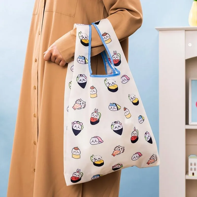 Cute Chiikawa Eco-friendly Shopping Bag Cartoon Sushi Series Folding Handbag Printed Storage Bag Portable for Travel Shopping