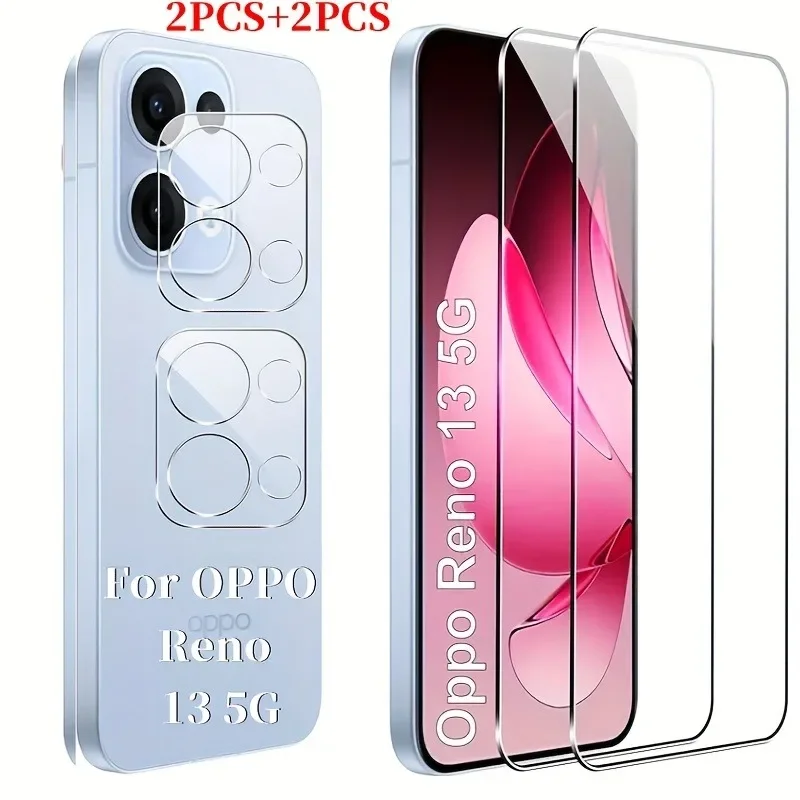 4 Uds película de vidrio templado para Oppo Reno13 14 12 11 10 9 8 7 6 5 4 Pro FS F 2 uds Protector de pantalla y 2 uds Protector de lente de cámara