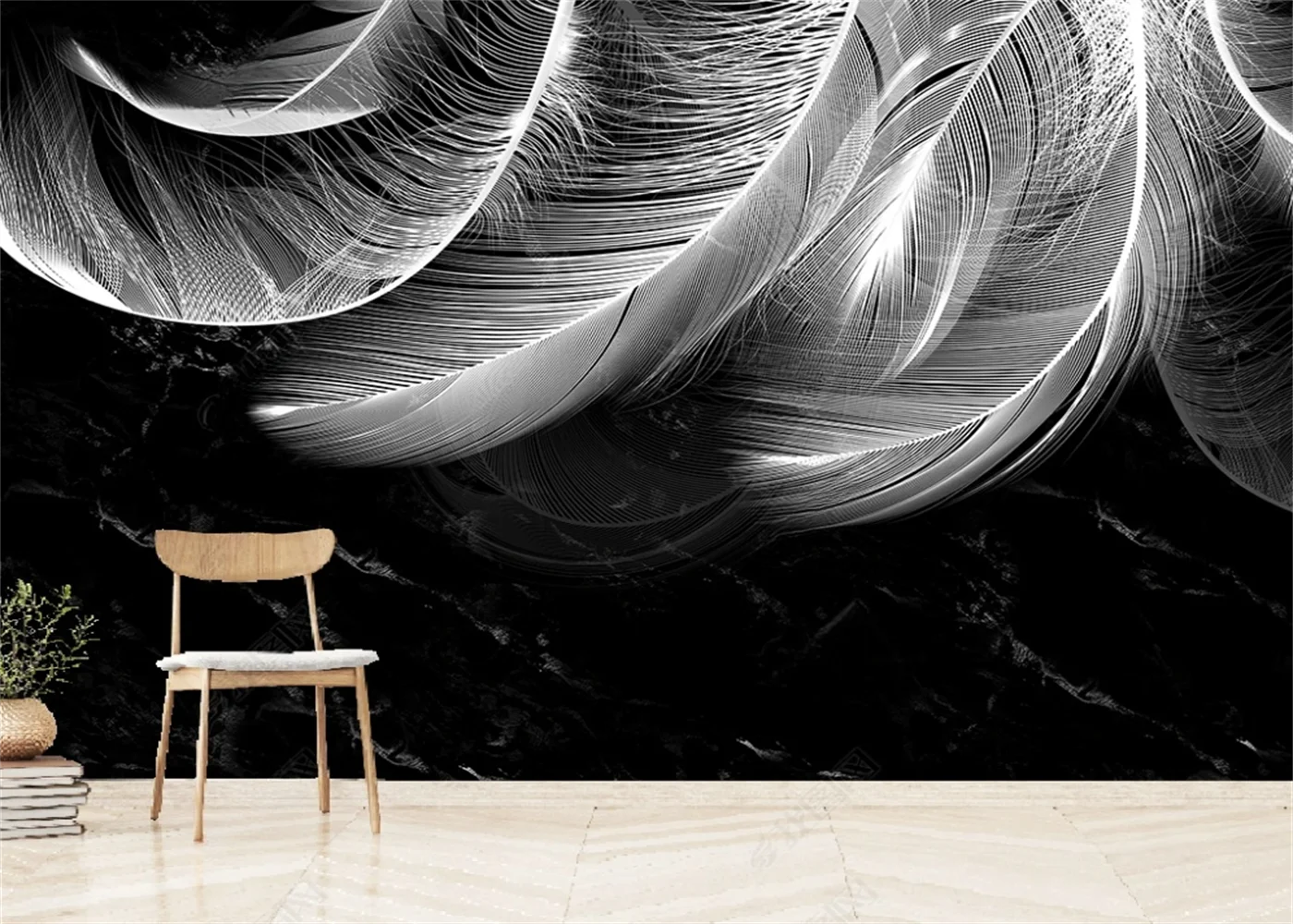 Custom size mural HD hand-painted feather Black and white gray living room bedroom background wall mural home decor 3d wallpaper