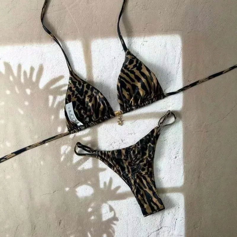 2026 New French Style Leopard Print Bikini Set - Sexy Star Accent Two Piece Swimsuit for Women Trendy Bathing Suit for Beach
