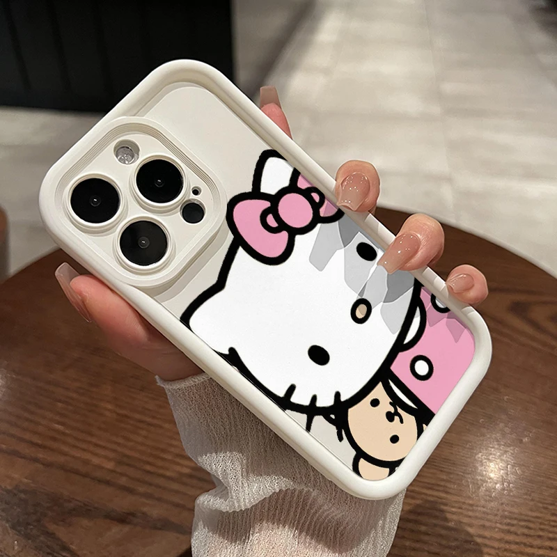 Sanrio Hello Kitty Cartoon Fall Shockproof Case For iPhone 16 15 14 13 12 11 Pro X Xs Max Soft TPU Shell Cover WK437