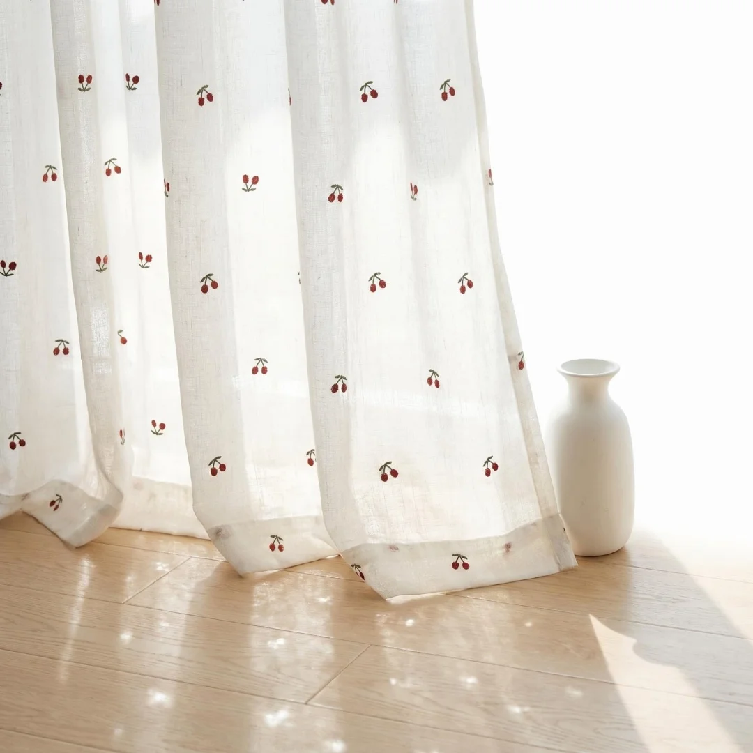 Japanese small fresh pastoral wind small cherry floral window screen living room bedroom warm floor-to-ceiling curtains