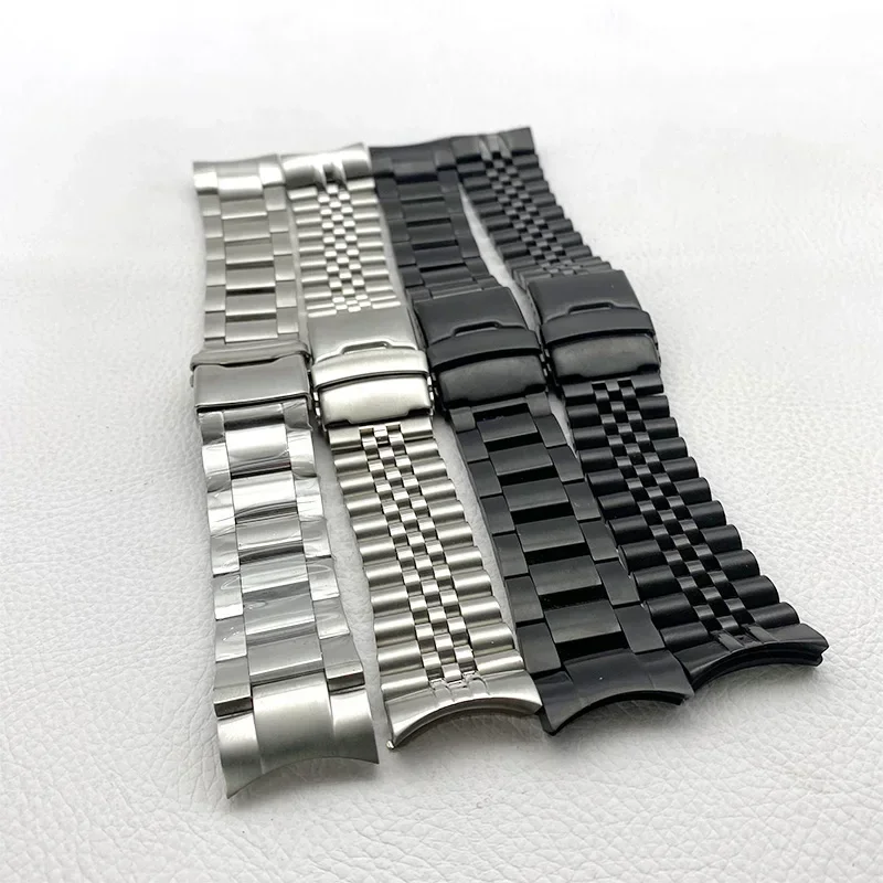 22mm Watch Strap SKX007 SRPD Samurai SRPE Watch Bracelet Stainless Steel Deployment Folding Buckle Solid Arc Ends Watch Band