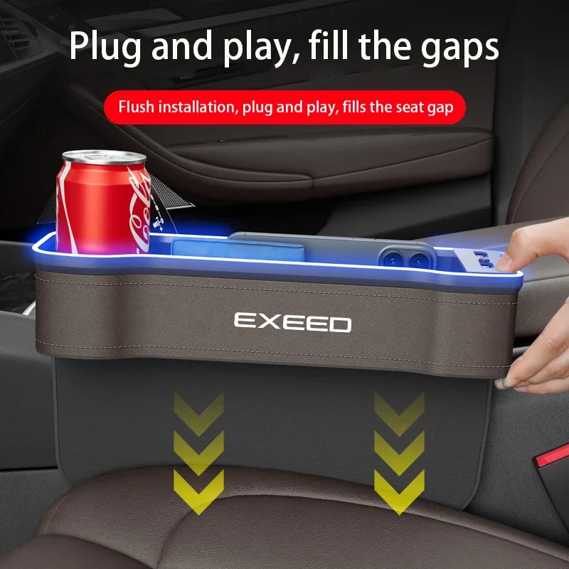 

Car seat gap rechargeable ambient light leather storage box For Chery Tiggo 7 Pro 8 Pro Exeed Tiggo 2 3x Arrizo 5 Pro Gx 5x EQ7