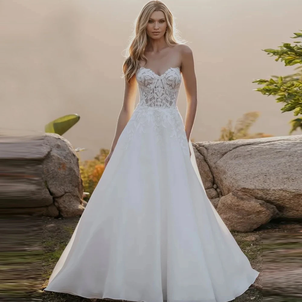 Exquisite Spaghetti Strap Backless Wedding Dresses For Woman Boho Sleeveless Bridal Gowns With Applique  2024 Robe De Mariée