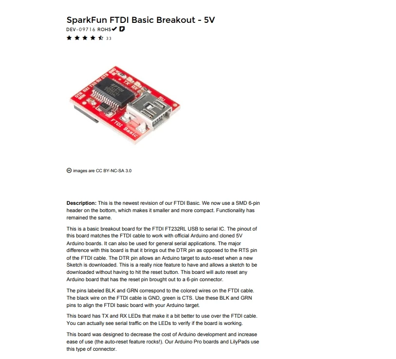 DEV-09716 FTDI Basic Breakout 5V Interface Development Tools