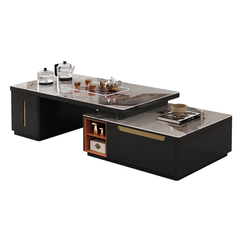 

Tea set tea integrated rock slab small apartment tea table household living room telescopic TV cabinet combination