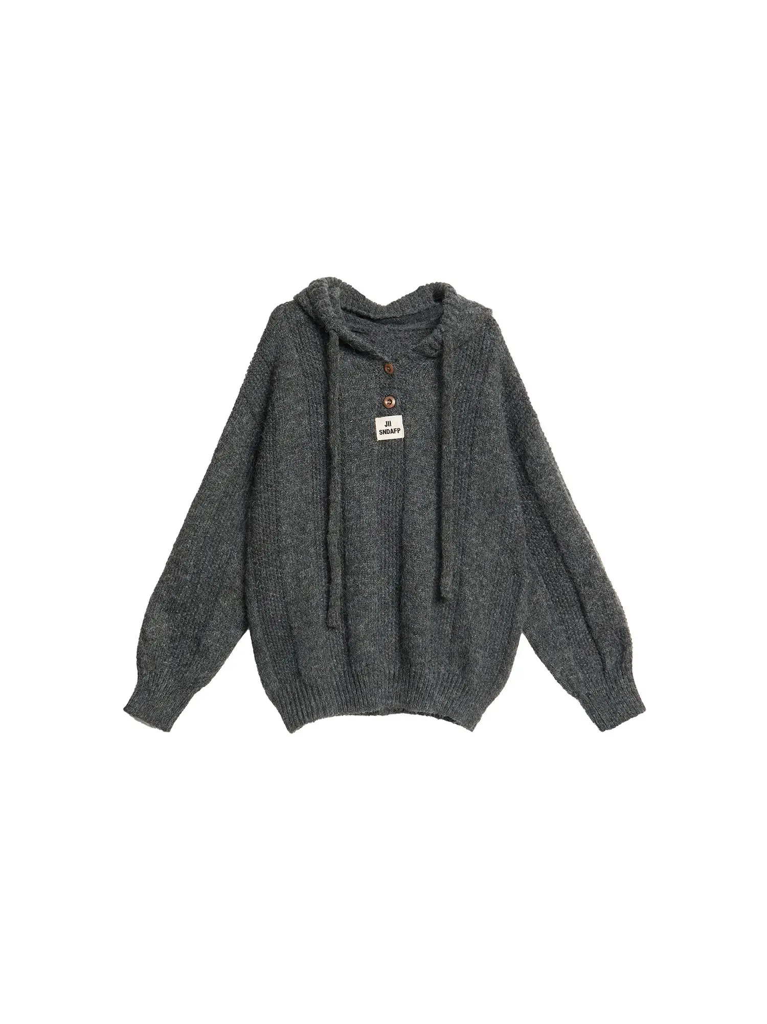 アメリカンスルールーズティエンドニットウールセーター女性用秋冬カジュアル帽子スウェット着やすいアウターウェア