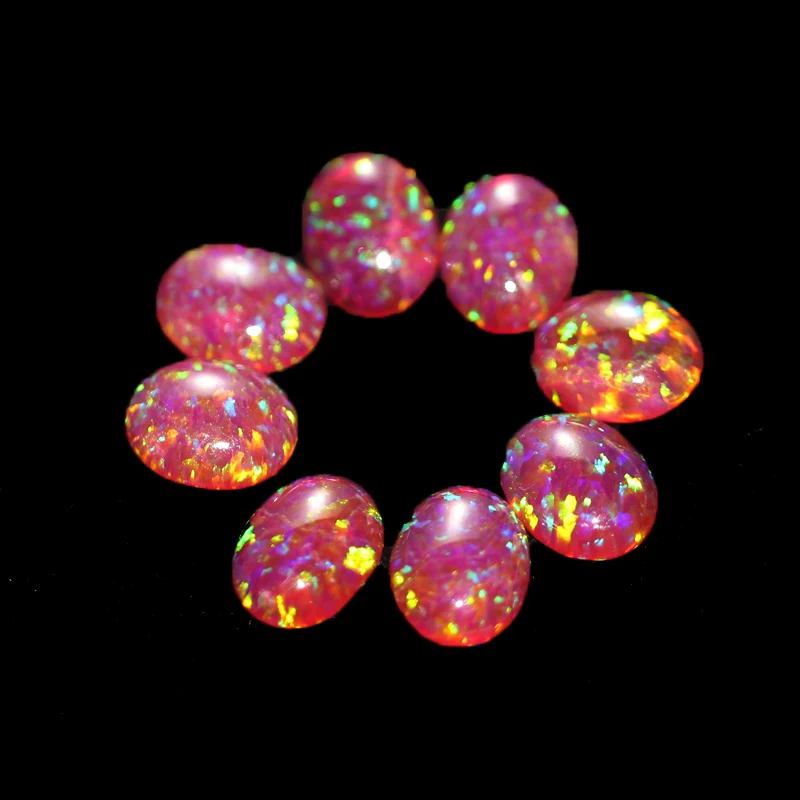 fire opal cherry transparent red stone loose beads gemstones oval shape flat base created gemstone for jewelry making DIY