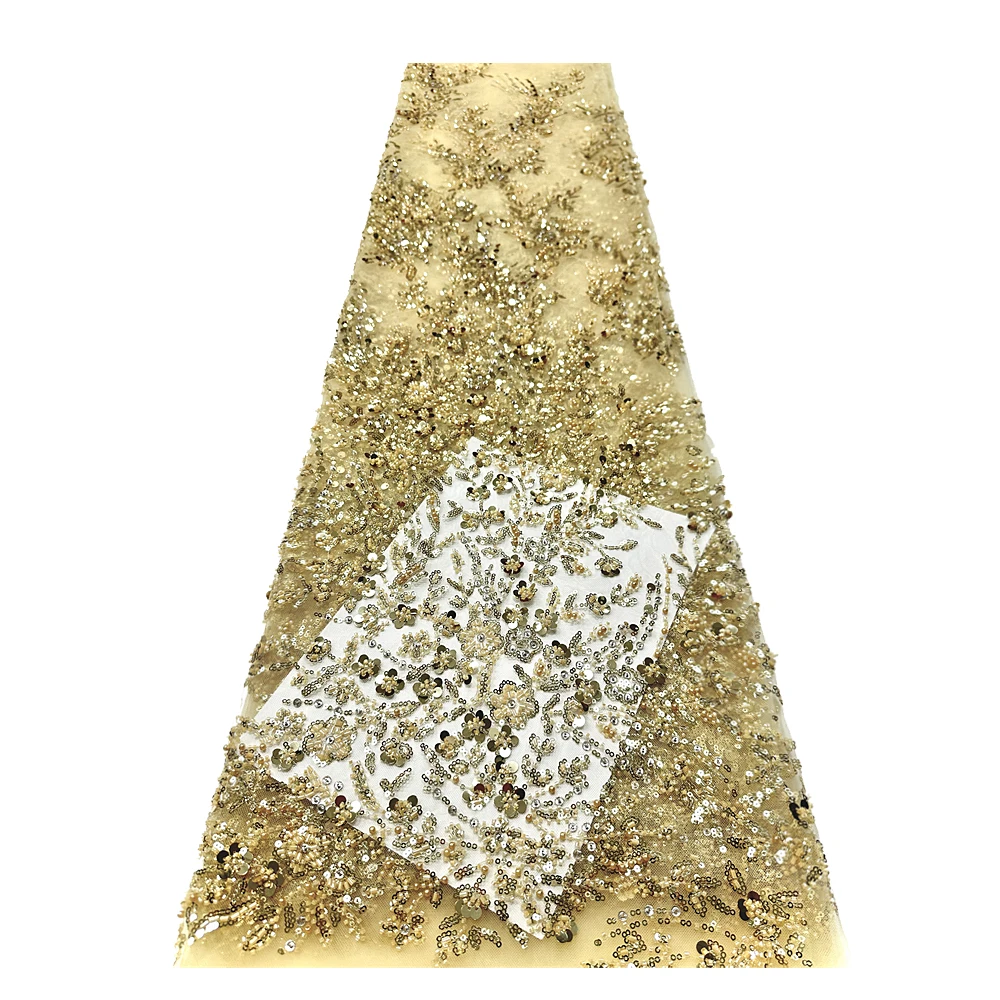 

Luxury African beaded Lace Fabric 2025 high quality Nigerian sequined embroidery tulle fabric wedding party bridal sewing gown