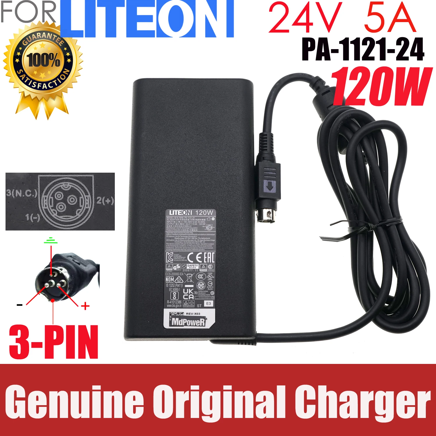 

Оригинальный LITEON PA-1121-24 24 В 5 А 120 Вт адаптер переменного тока зарядное устройство источник питания 3-контактный разъем ding