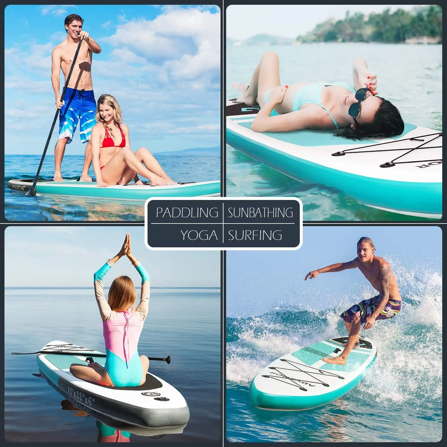 Inflável Stand Up Paddle Board, ajustável Paddle, mochila, saco impermeável, trela, extra larga, 11 "x 33x6