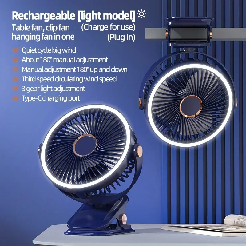 

F2 Wireless Ceiling Electric Fan With LED Light Camping Fan Rechargeable Desktop Portable Air Circulator Clip-on Fan 1200mAh