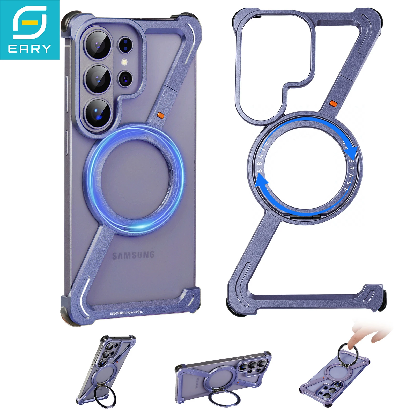 

Eary for Samsung Galaxy S26 Ultra Bumper Case Metal With Stand Magnetic 360°Rotation Shockproof Protective Frameless Phone Cover