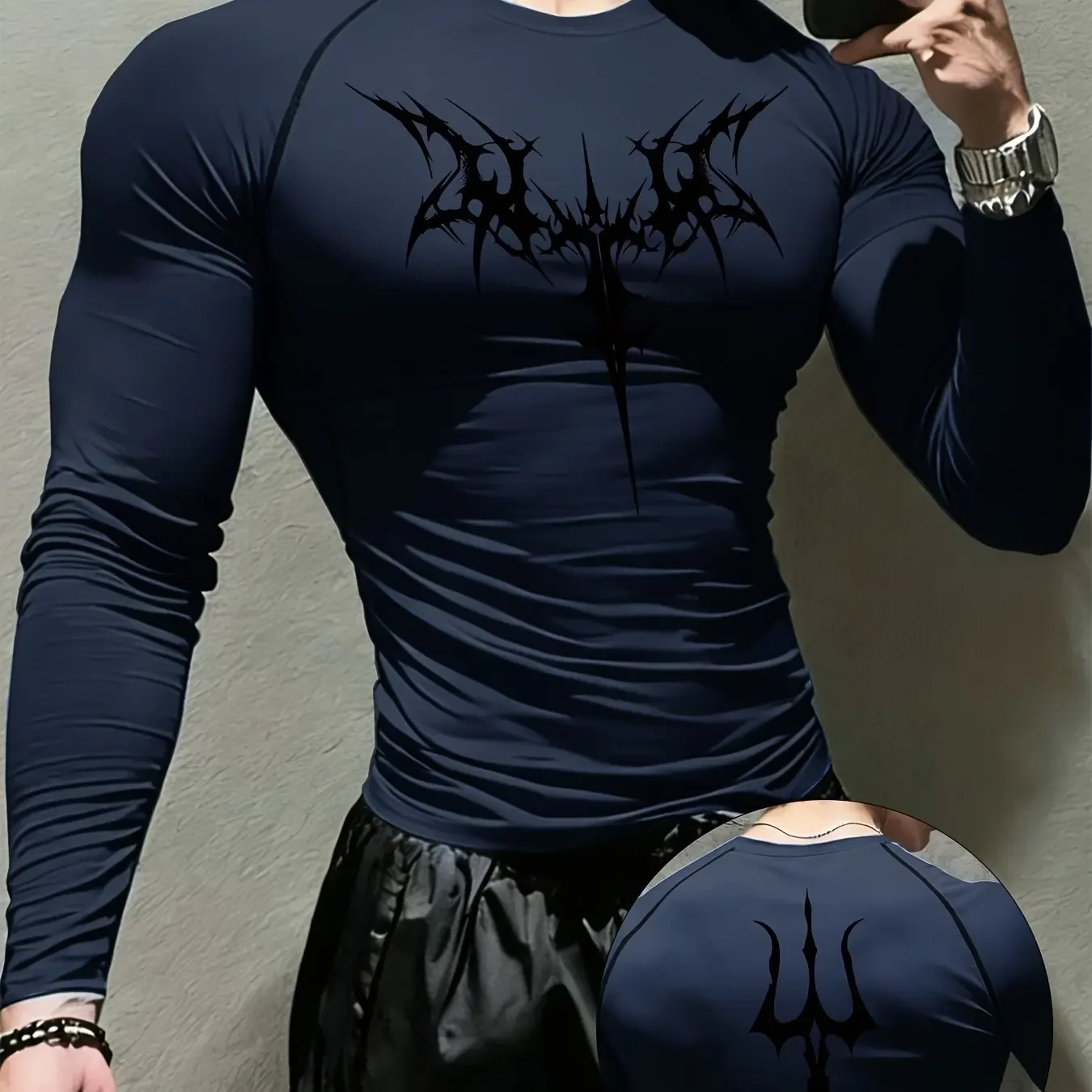 New Men's and Women's Fitness Clothes, Black Trident Symbol Dark Gothic Totem Print, High Elasticity Breathable Fabric