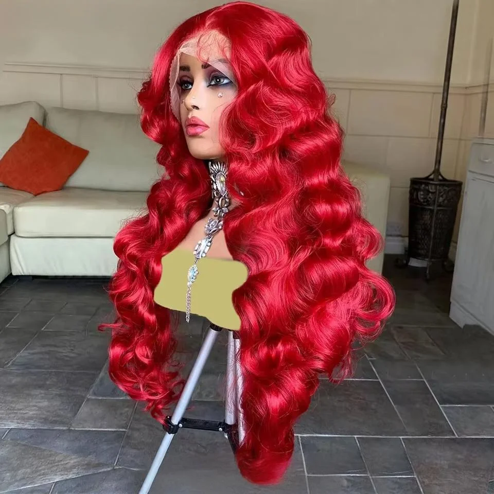 

34 Inch Hot Red Body Wave Lace Front Wigs Brazilian Red Human Hair Lace Frontal Wig for Women 200 Density