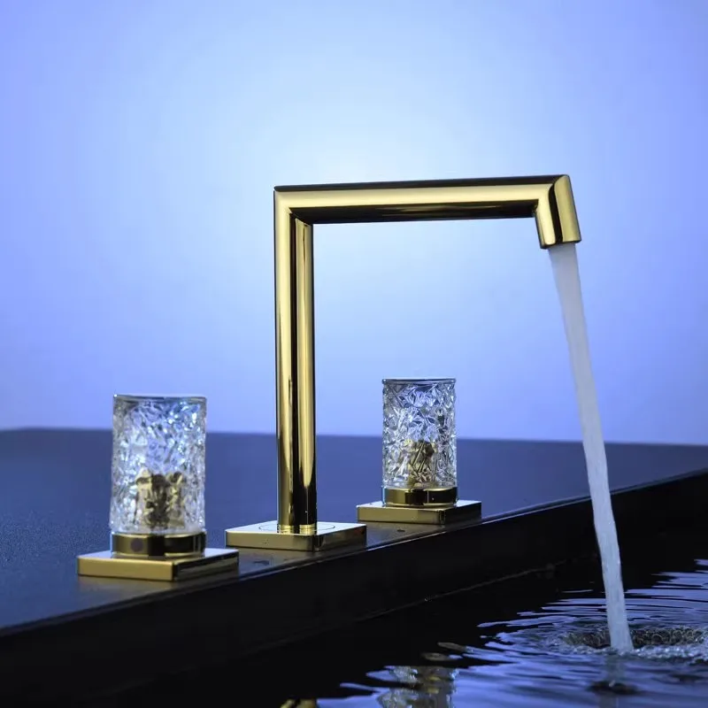 

Смеситель для ванной комнаты с золотым кристаллом, серый смеситель для раковины, смеситель для раковины, широко распространенный хромированный смеситель для умывальника, 3-луночный хромированный смеситель для туалета