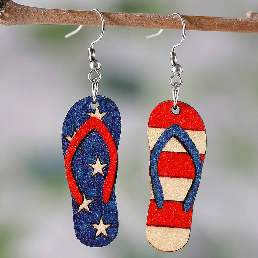 new American Independence Day American flag star striped slippers earrings double-sided wooden earrings earrings