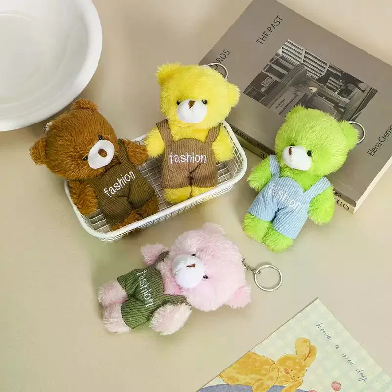 Colorful Soft Fluffy Bear Plush Pendant Overalls Design For Backpack Decoration Kids Birthday Gifts