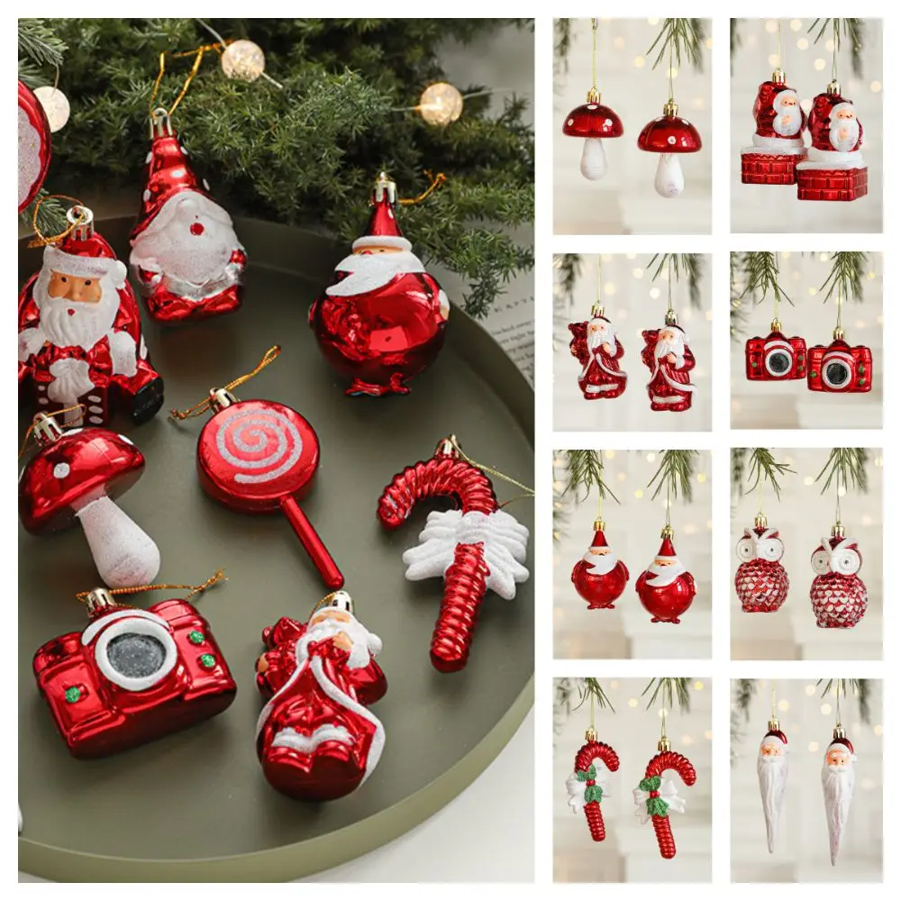 2PCS Red&white Christmas Hanging Decoration Plastic Santa Clause Xmas Ornament Ball Camera Owl Shopwindow