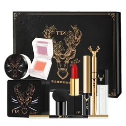 Black Gold Elk Makeup 9Pcs/Set APC Infused Night Cream Matte Makeup Bag Lipstick Eyeliner Birthday Gift Beauty Box Cosmetics Set