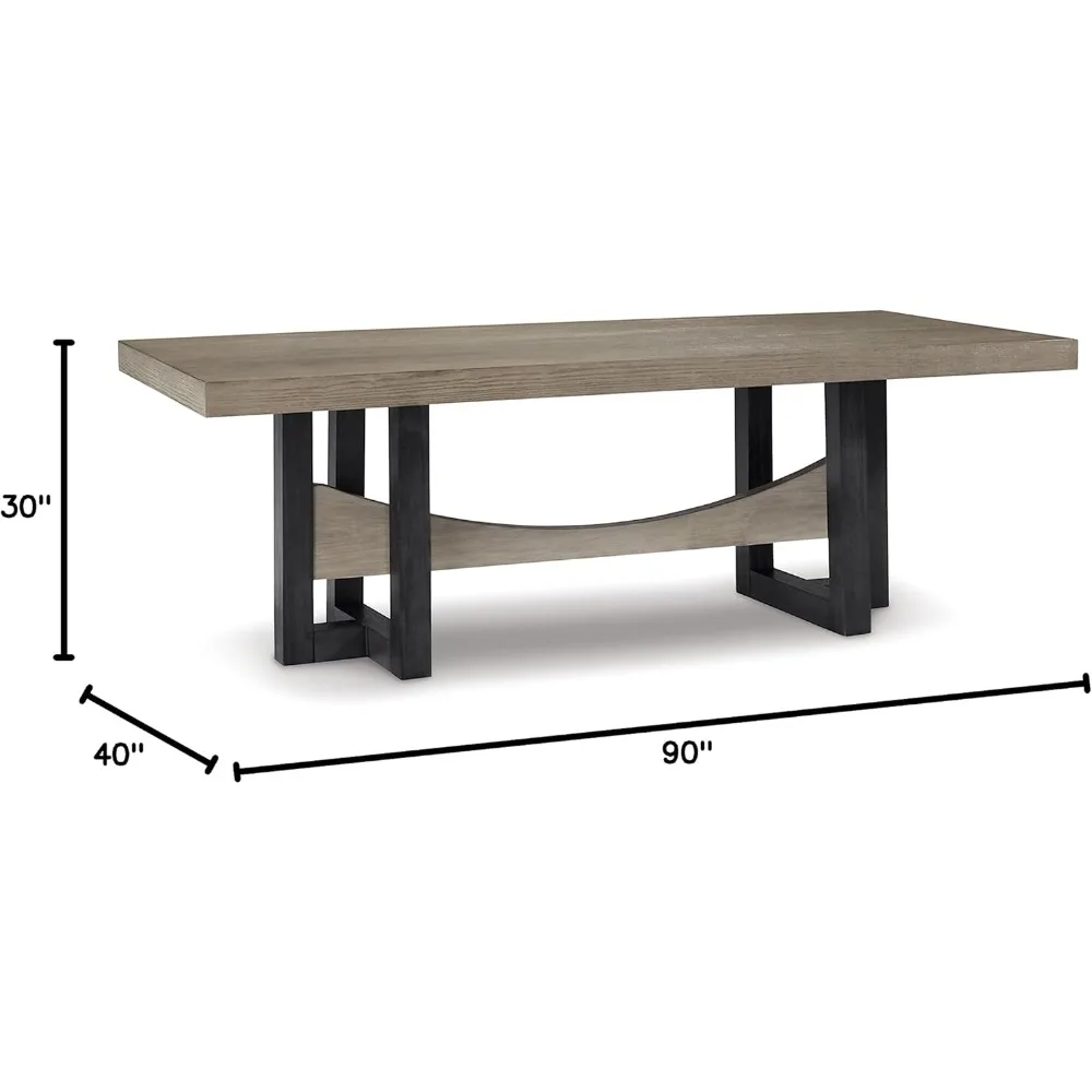 Foyland Contemporary Dining Table with Trestle Base, Black & Gray Measures 40