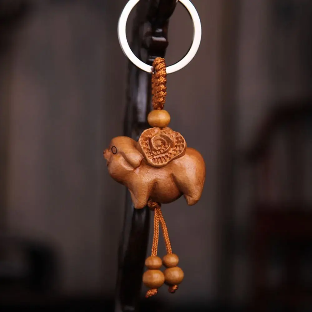 Accessories Car Key Ring Gift Lucky Mascot Bag Pendant Fengshui Mahogany Engraving Wood Keyring Chinese 12 Zodiac Keychain